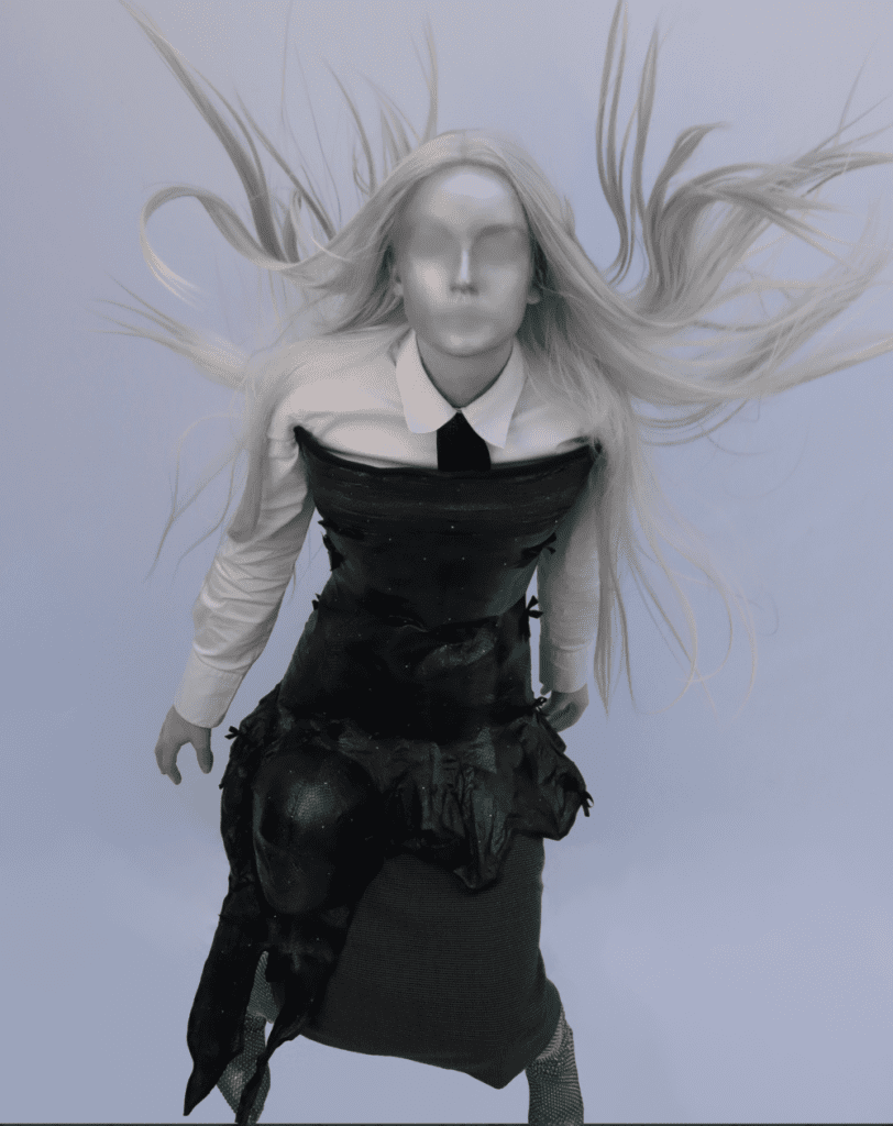 no-face-fashion-platinum-blonde-wig-black-skin-fish-dress