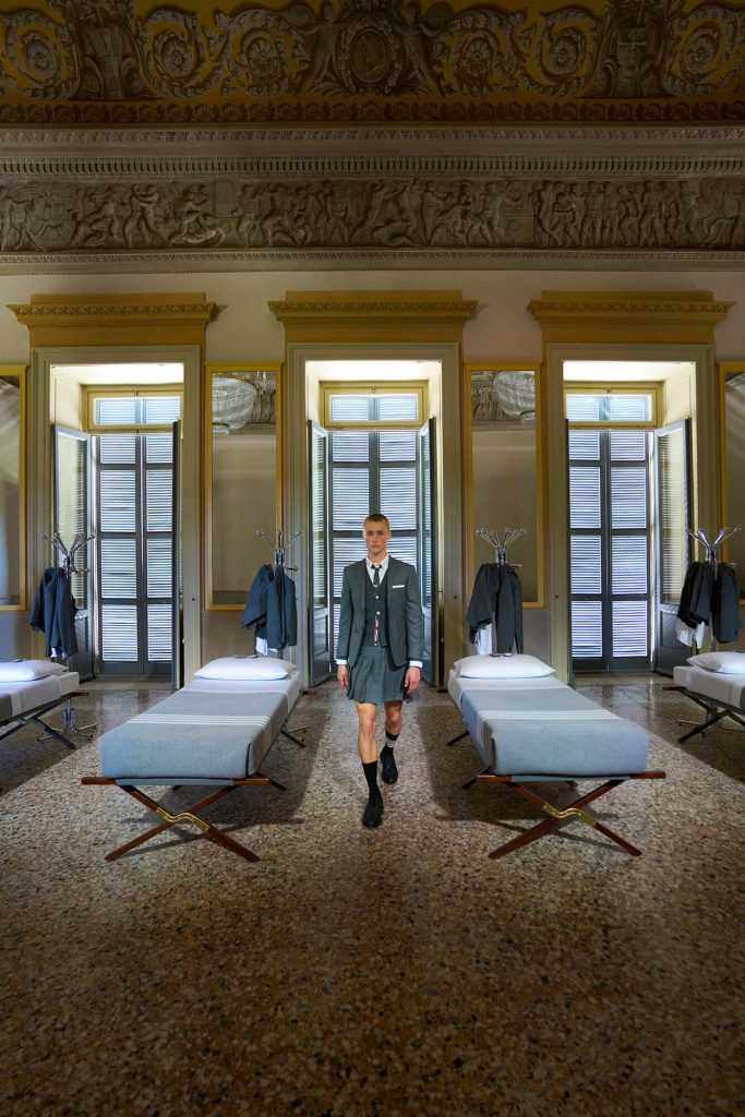 Thom Browne presents collaboration with Frette at Salone del Mobile