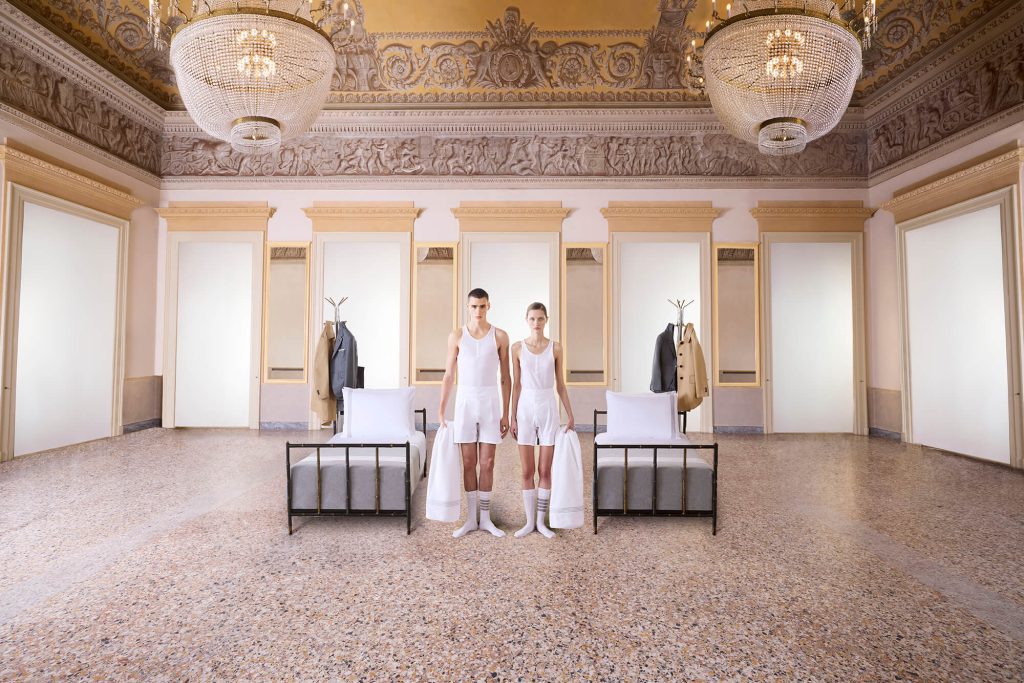 Thom Browne presents collaboration with Frette at Salone del Mobile