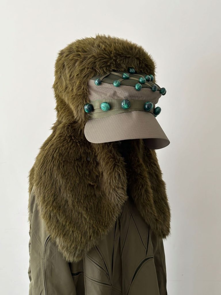 Armour, identity, and the fabric of fear 8 Aojierou-interview-hube-Aojie-Rou-military-fashion-avantgarde-collection-oversized-cap-with-stones